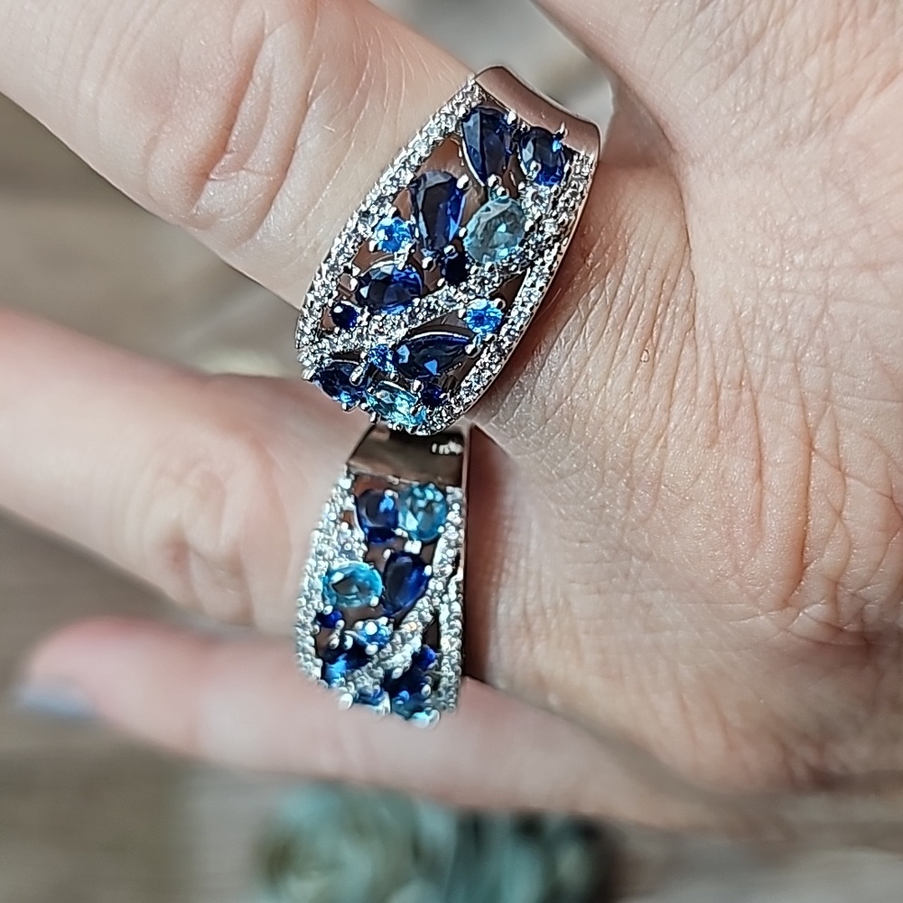NIB PLATINUM PLATED CREATED SAPPHIRE AQUAMARINE ZIRCON FASHION RING - Picture 13 of 16